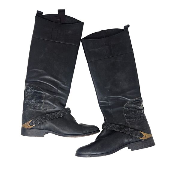 GOLDEN GOOSE Tall Leather Boots Clamp Heel Black Women's 38 US 7, 7.5 Equestrian - Picture 8 of 16